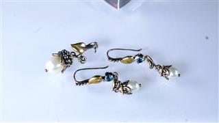 Barbara Bixby 925 Sterling 18K Gold Blue Topaz Pearl Pendant Earrings Set
